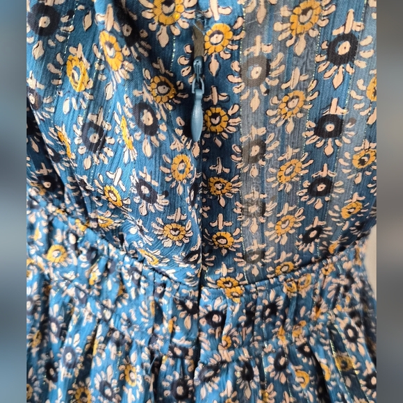 RESET Blue Floral Ruffle Tiered Mini Dress Long Sleeve Boho Dress Size S - Picture 8 of 13